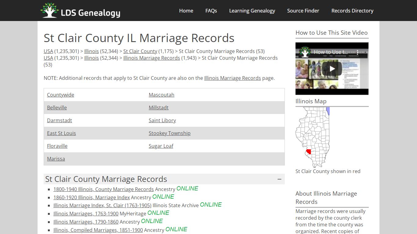 St Clair County IL Marriage Records - LDS Genealogy