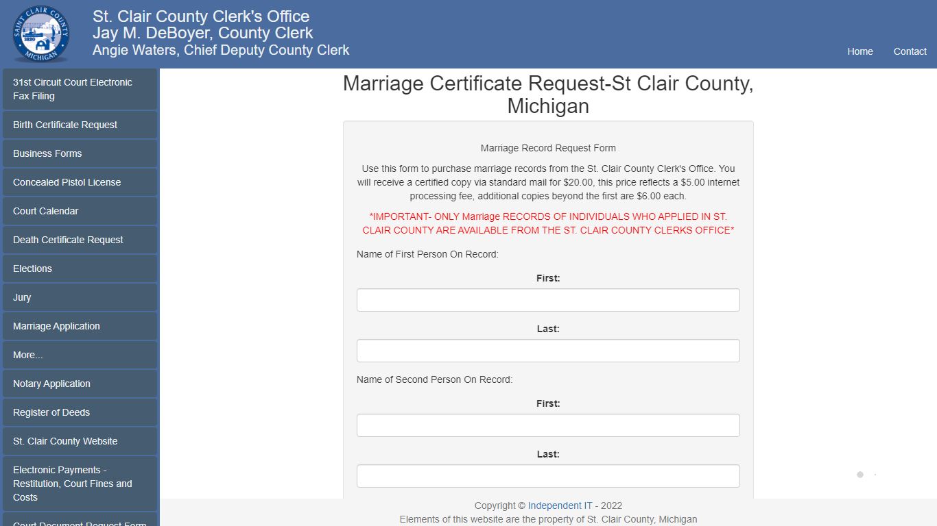 Marriage Certificate Request-St Clair County, Michigan ...